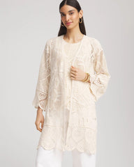 Chico's Clothing Cutwork Crochet-Lace Long Kimono