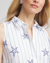 Chico's Clothing No Iron™ Starfish Striped Sleeveless Sateen Shirt