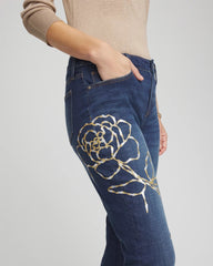 Chico's Clothing Sequins Rose Girlfriend Slim-Leg Jeans