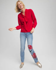 Chico's Clothing Placed Floral Girlfriend Slim Ankle Jeans