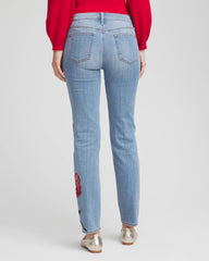 Chico's Clothing Placed Floral Girlfriend Slim Ankle Jeans