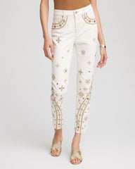 Chico's Clothing Embellished Girlfriend Slim Ankle Jeans