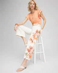 Chico's Clothing Floral High-Rise Wide-Leg Cropped Jeans
