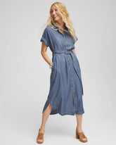 Chico's Clothing Denim Tie Midi Shirtdress