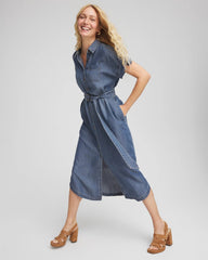 Chico's Clothing Denim Tie Midi Shirtdress