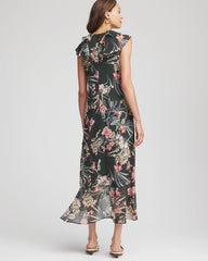 Chico's Clothing Floral Ruffle-Trim Chiffon Dress