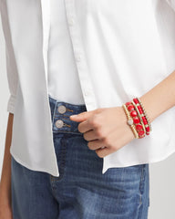 Chico's Jewelry Red Barrel Bead Stretch Bracelet