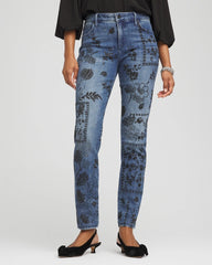 Chico's Petites Petite Mixed-Media Girlfriend Slim Ankle Jeans