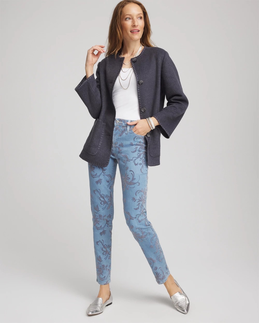 Chico's Clothing Girlfriend Slim Ankle Flocked Jeans
