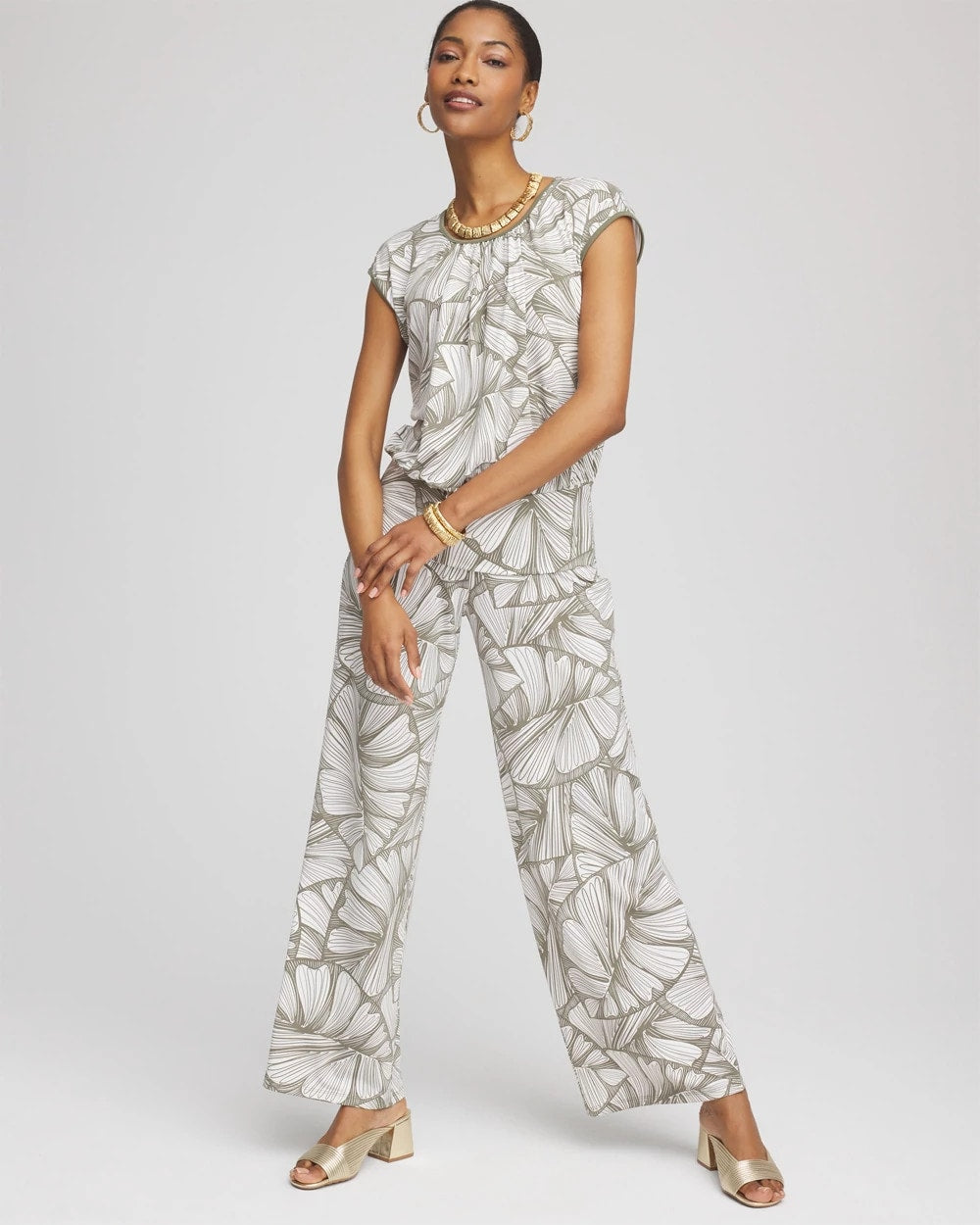 Chico's Clothing Travelers™ Abstract Leaf Print Knit Wide-Leg Pants