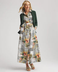 Chico's Clothing Artisanal Floral Print  Maxi Shirtdress