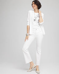 Chico's Petites Petite No Stain Girlfriend Fray Hem Kick Flare Jeans