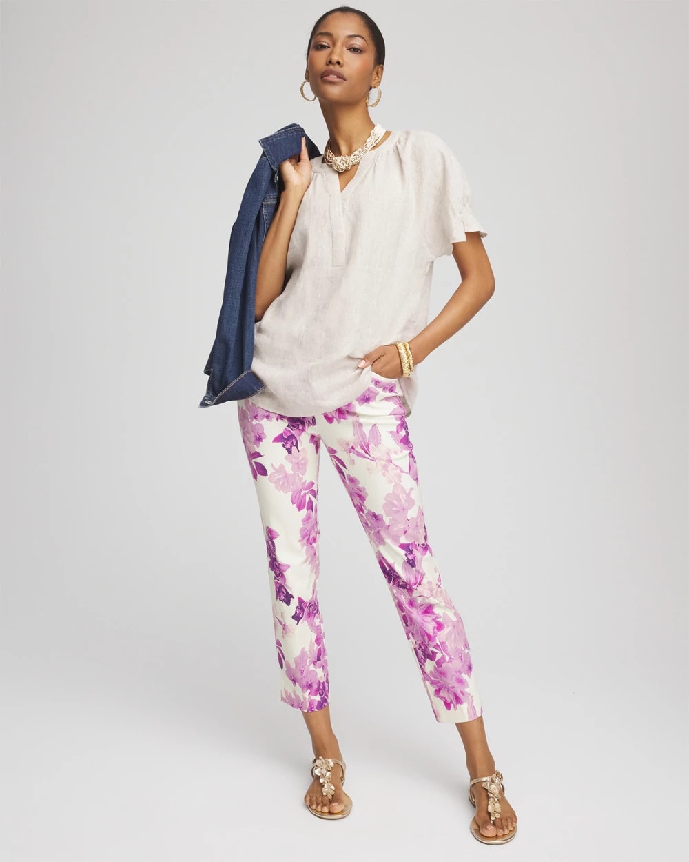 Chico's Petites Petite Floral Brigitte™ Pull-On Slim Cropped Pants