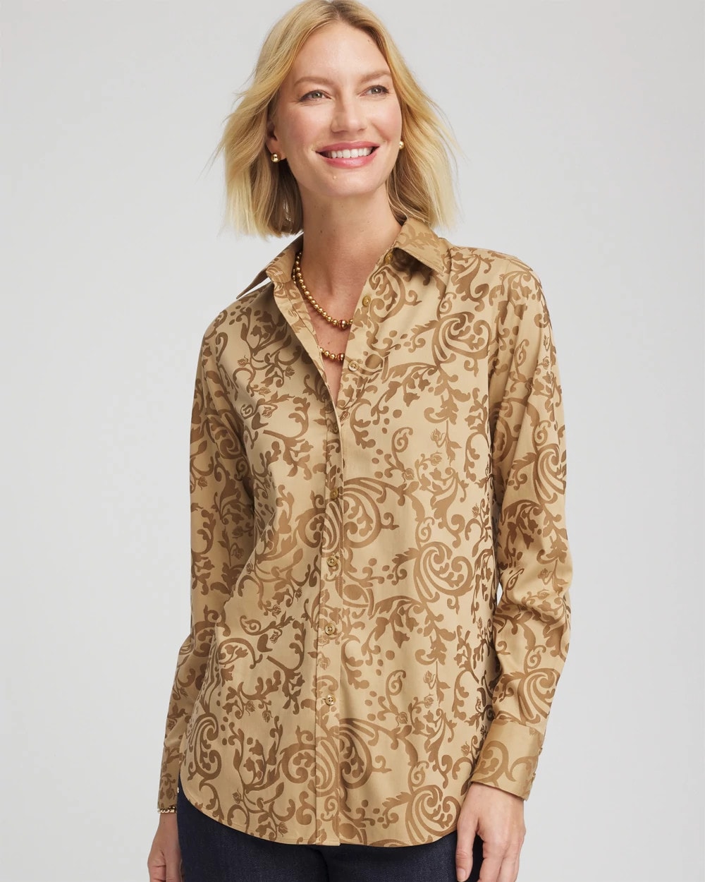Chico's Collections No Iron™ Jacquard Scrolls  Shirt